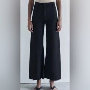 Zara High-Waisted Flared Wide-Leg Black Marine Pants